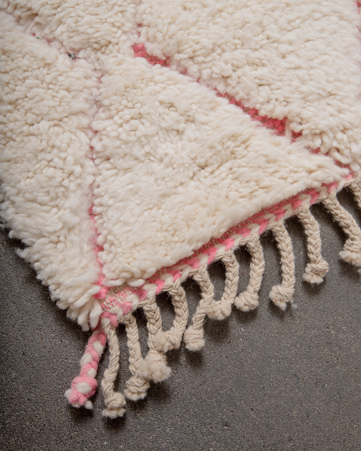 Modern, designer, handcrafted Berber rug from Morocco. Beniourain carpet with beautiful colours and patterns and fluffy wool texture.